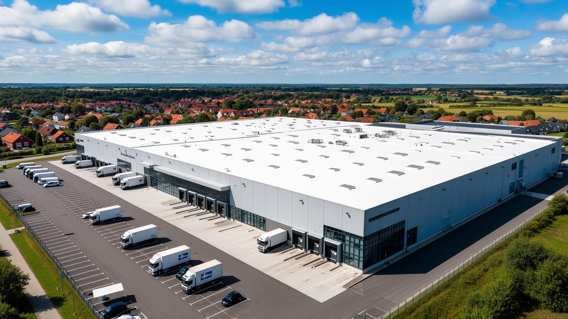 Erhvervsbygning med hvid tagmembran – billigere og mere holdbar end tagpap til industri og erhverv