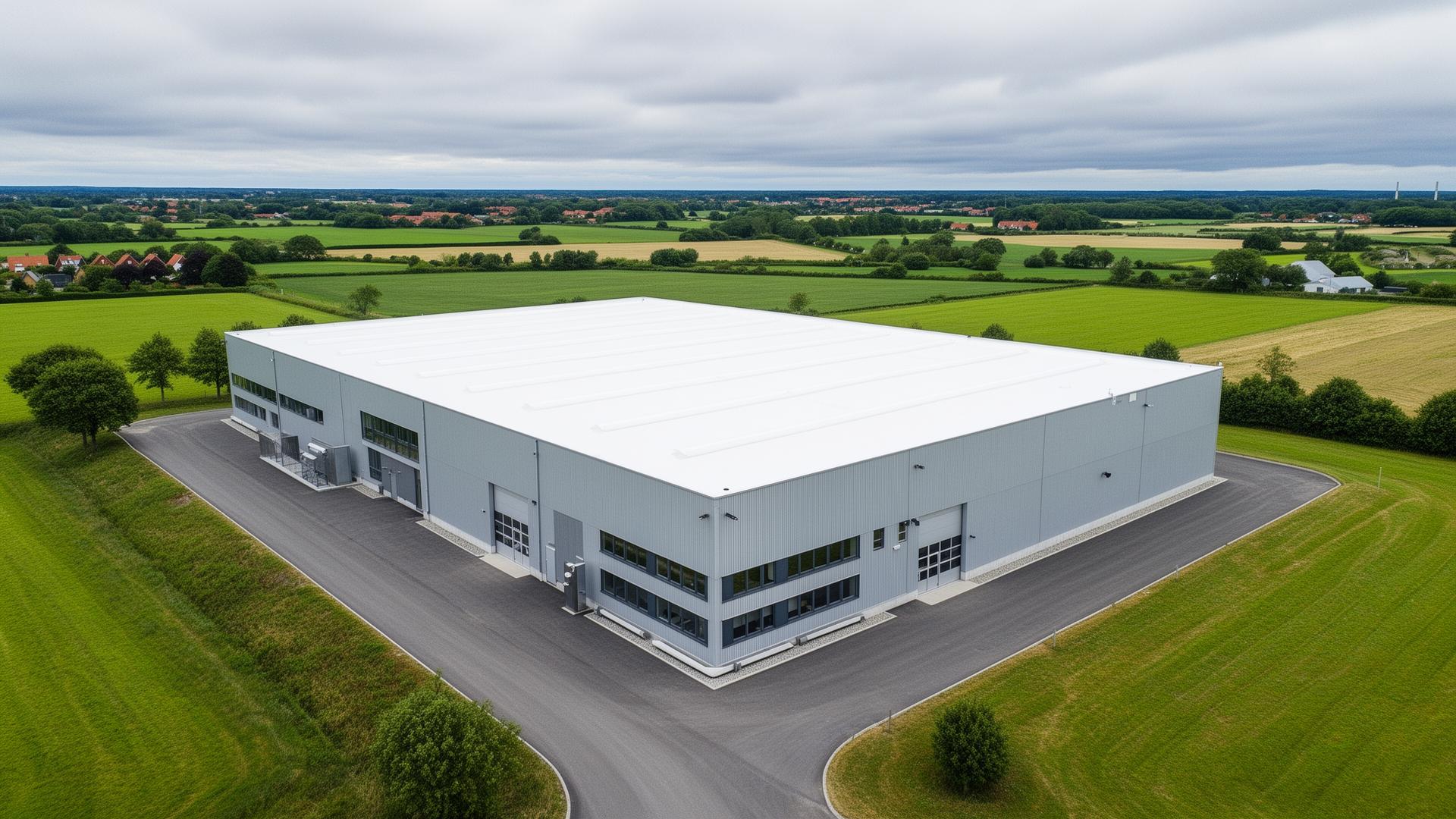Dansk industribygning med hvid tagmembran – billigere alternativ til tagpap